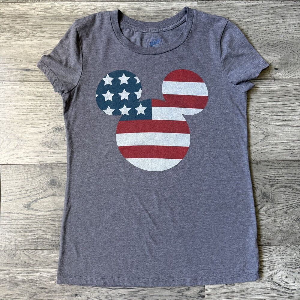 Old Navy Mickey Mouse American Flag Graphic Tee Charcoal Gray - Size Small